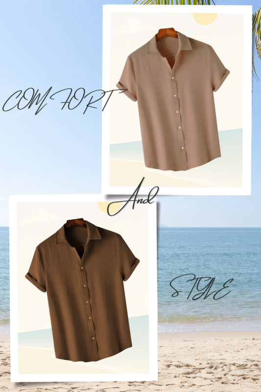 Sandy Beige | H-710 & Rustic Brown | H-701 (Half-Sleeve Shirts Combo)